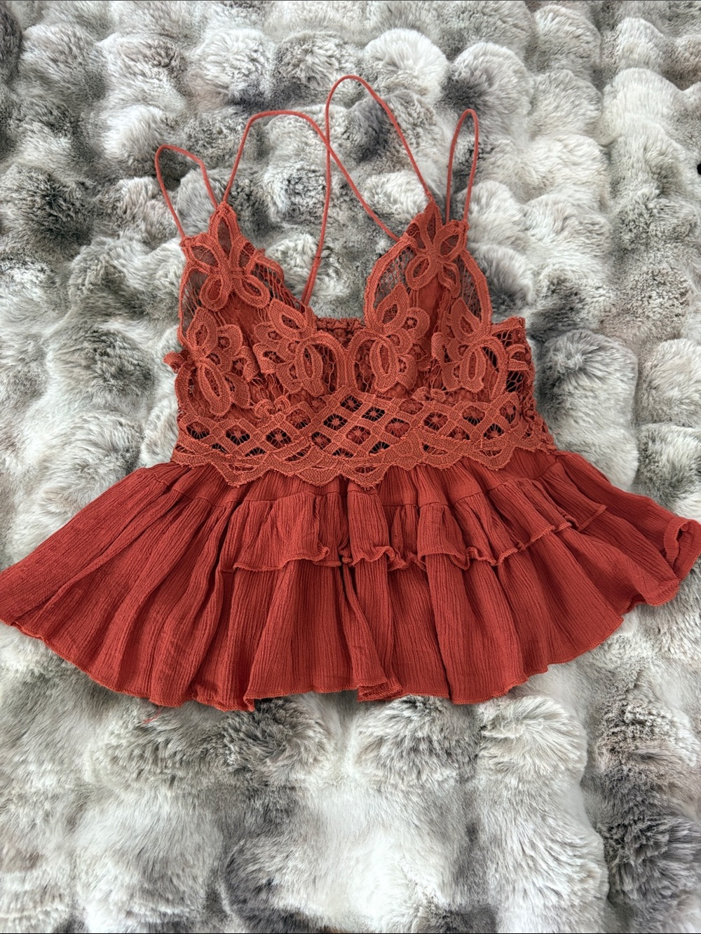 Free People Lace-Trim Rust Red Ruffled Adele Camisole Top Small